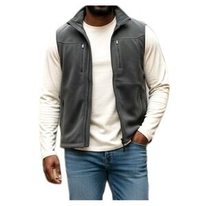 SCOTTeVEST Multi Zipper Pockets Fleece Vest Mens Size L Gray/Green Travel